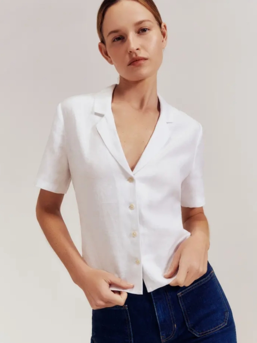 Reformation Short Sleeve Linen Button-Up Shirt - Size Small